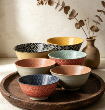 Colorful Lightweight Porcelain Cereal Bowl Set, 23 oz, Pack of 6, Microwave Safe