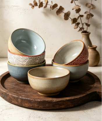 Mini Ceramic Snack Dip Bowl Set, 4 oz, 3.5-Inch, Pack of 6, Assorted Colours