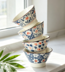 Underglaze Craft Rice Bowl Set, 5-Inch, Pack of 4, Microwave Safe