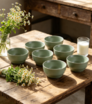 Morandi Colour Small Porcelain Rice Bowl Set, 4.5-Inch, Pack of 6, Green